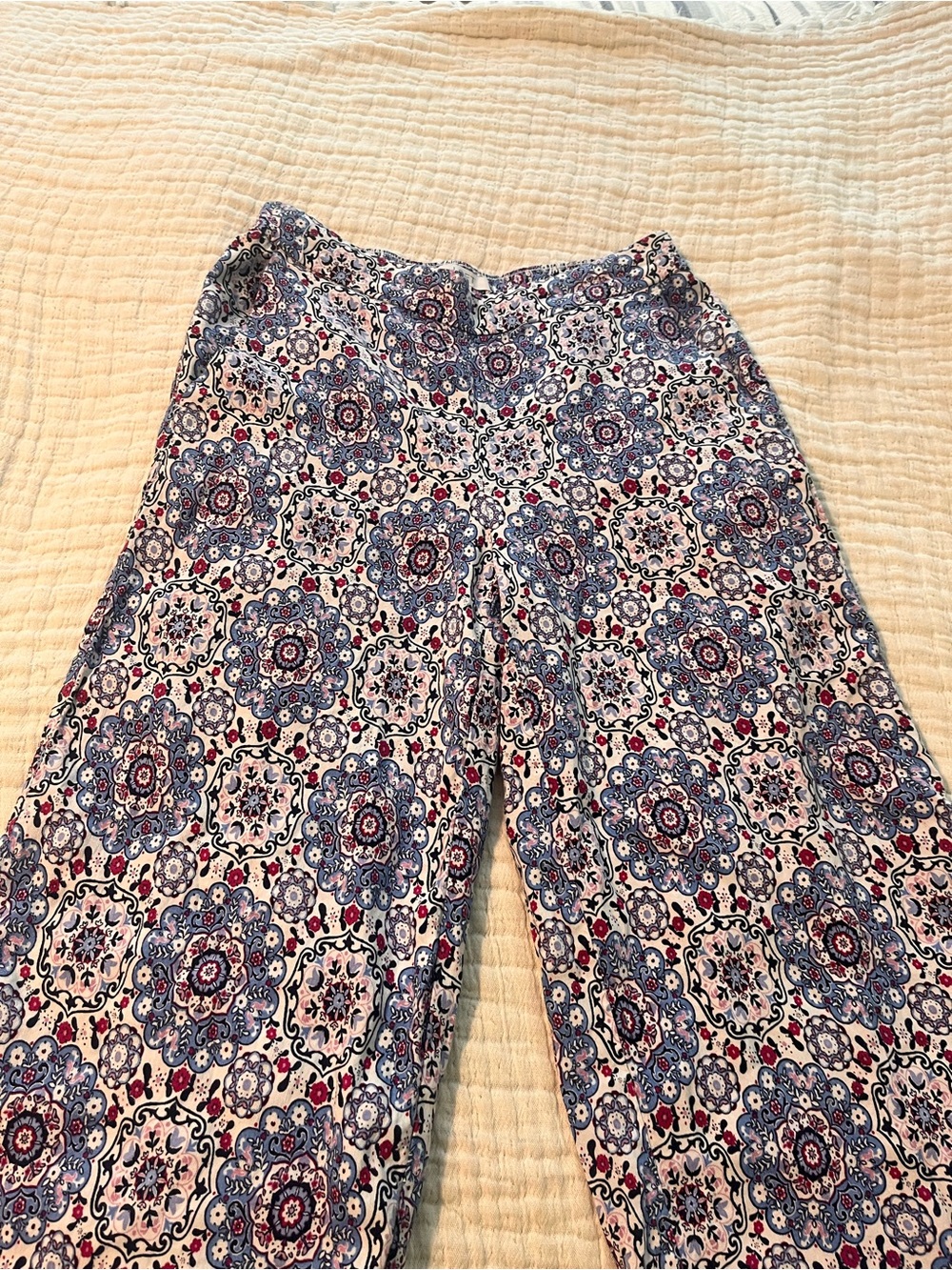 LOFT Blue Patterned Ankle Crop Wide-Leg Pants XS - Picture 4 of 9